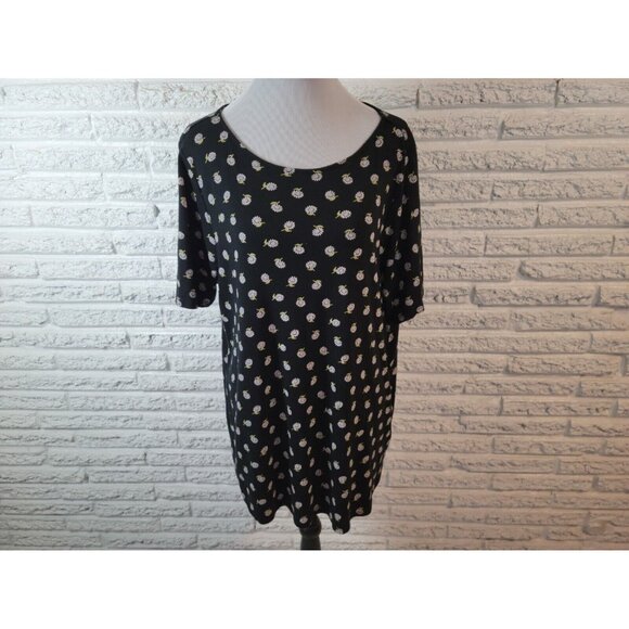 J Jill Womens Top Extra Large Tee Pima Shirttail Daisies Black Cotton FLO365E - Picture 1 of 9
